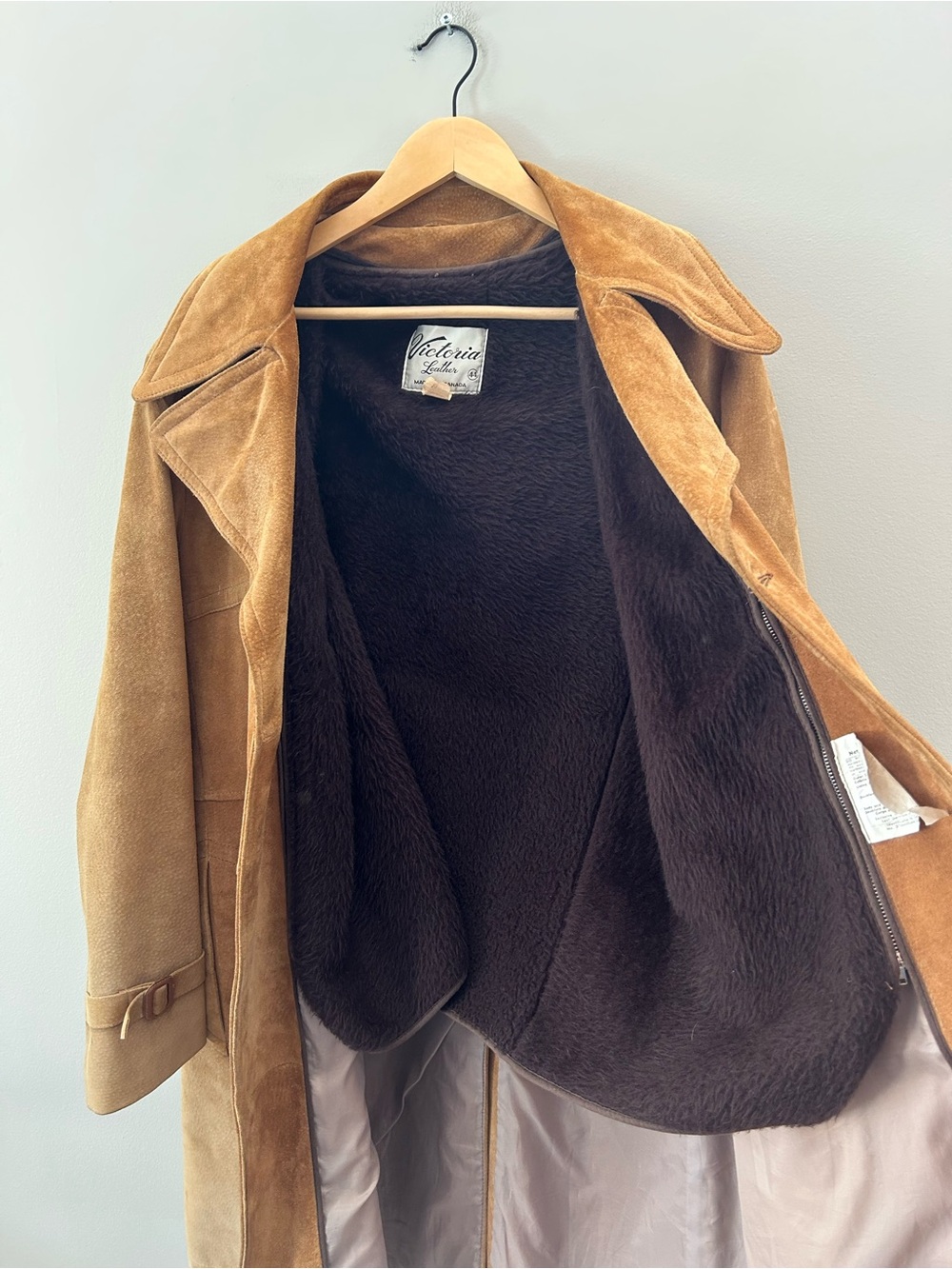 Vintage Rare 70’s Camel Tan Suede Double Breasted Western Long Trench Coat - Picture 8 of 12